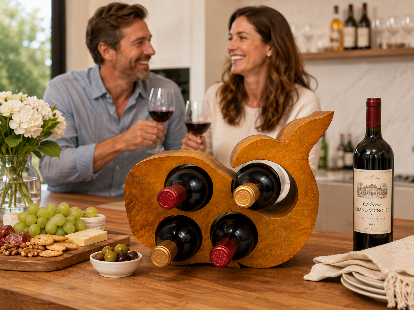 【ケース付き】Bacchus CraftSeries WL4-ACACIA Acacia Wood 4-Bottle Wine Holder | Animal Wine Rack – Handicraft