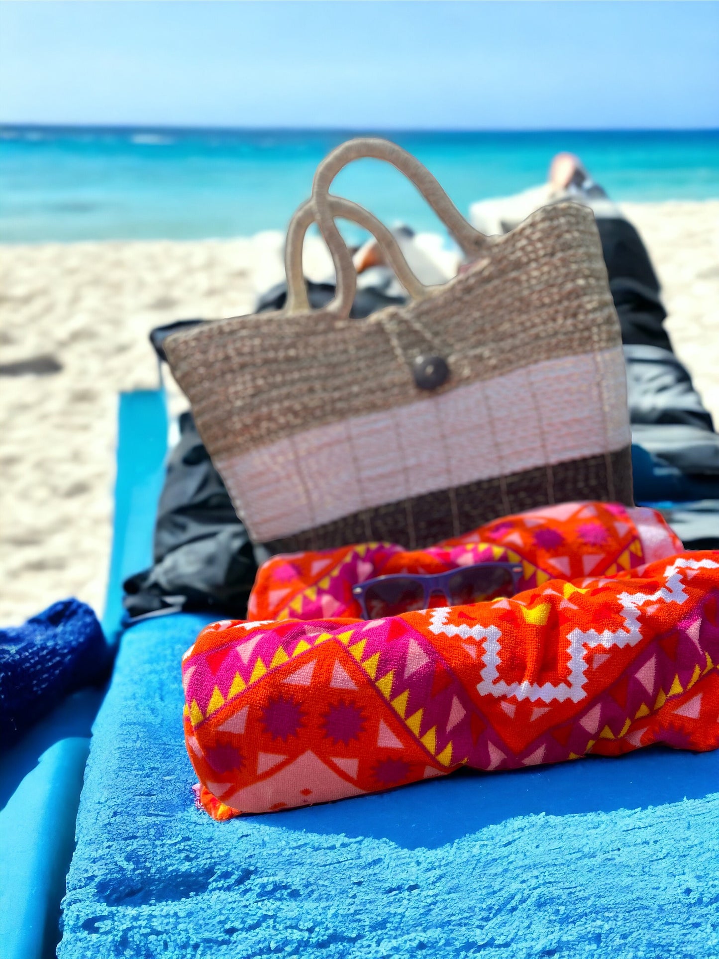 Handwoven Seagrass Beach Tote Bag, Color Block Basket Purse, Natural Fiber Summer Handbag, Coastal Boho Tote, Eco Friendly Gift
