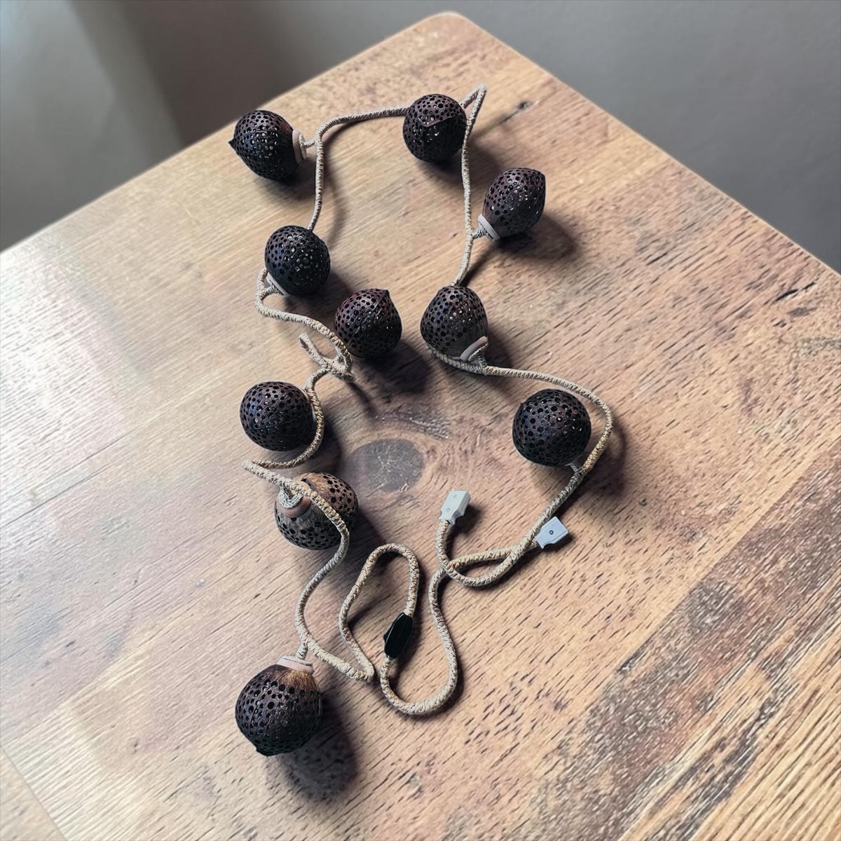 Handmade Coconut Shell String Lights – Boho Patio & Decorative Lighting