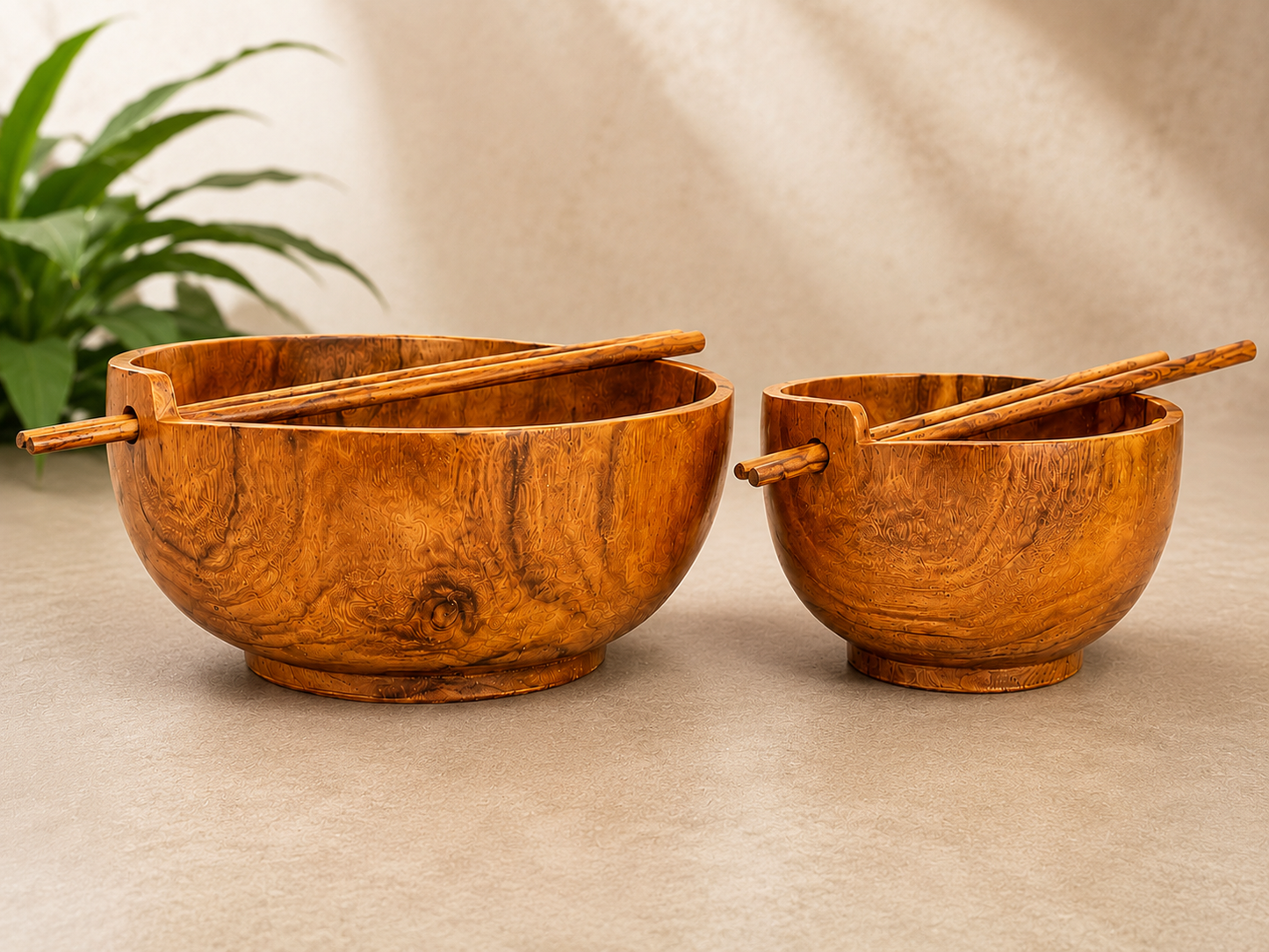 Teakwood Noodle & Soup Bowl with Chopsticks