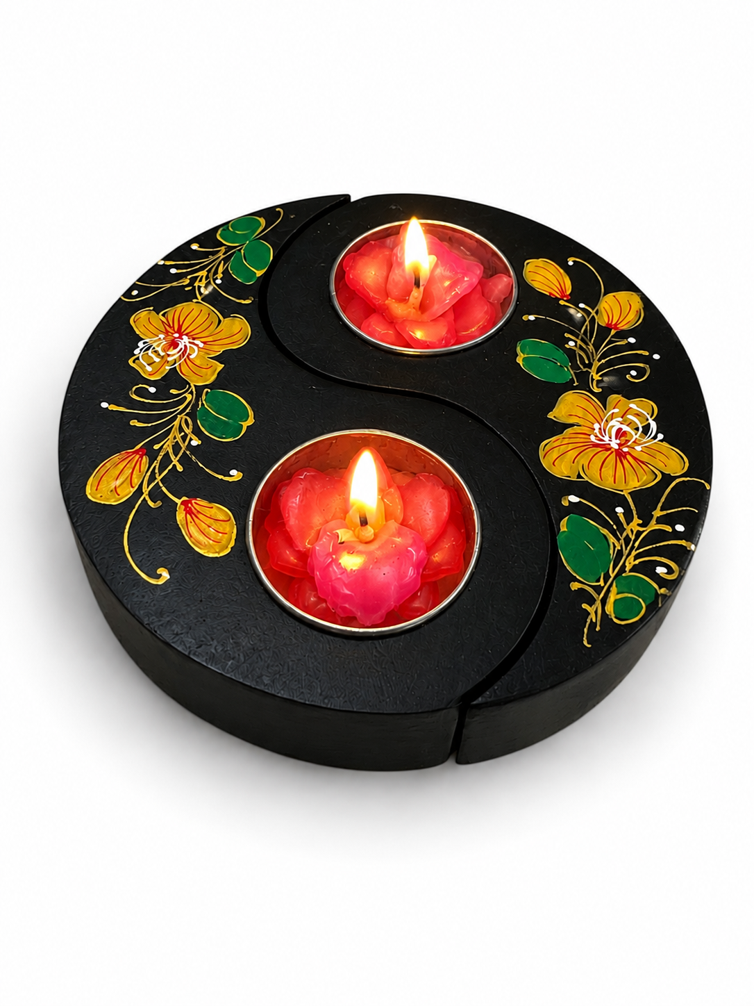 Ying Yang mango wood candle holder
