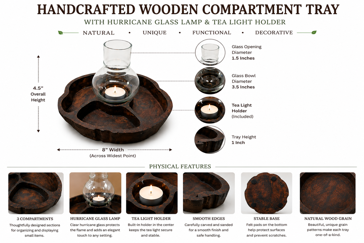 Teak wood tea light holder with Tray