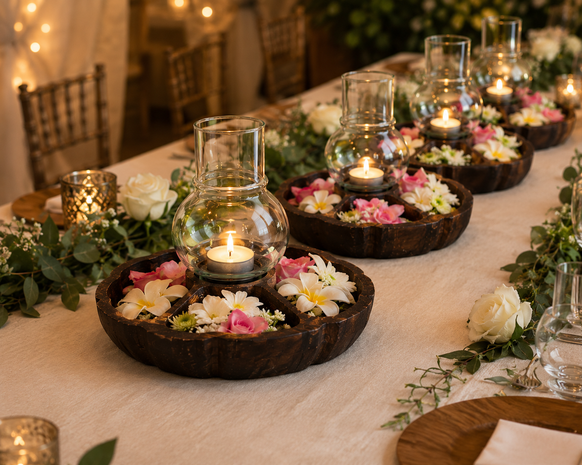 Teak wood tea light holder with Tray