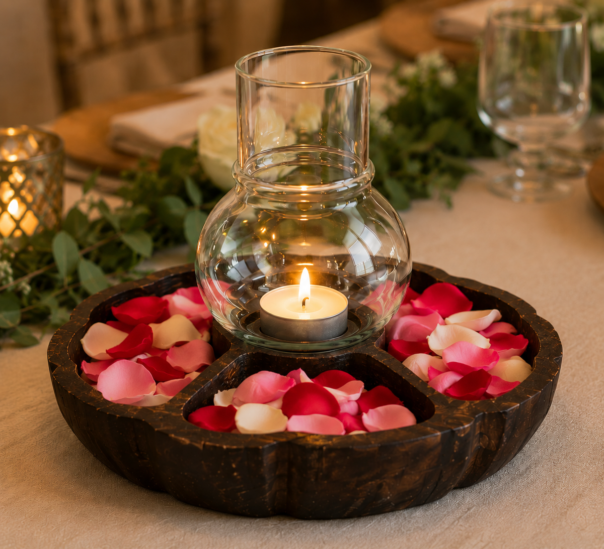 Teak wood tea light holder with Tray
