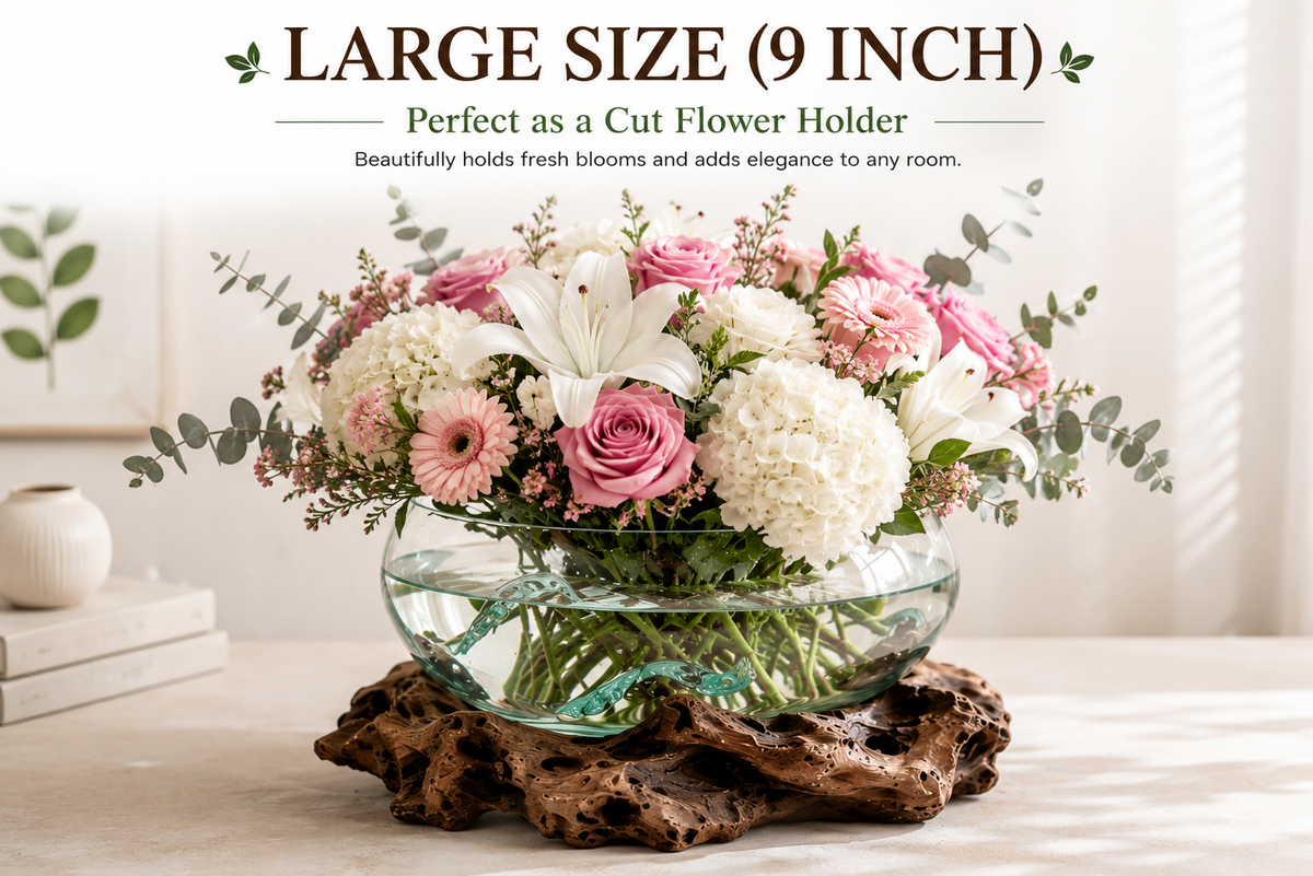 Hand blown glass bowl on driftwood - Wedding center piece