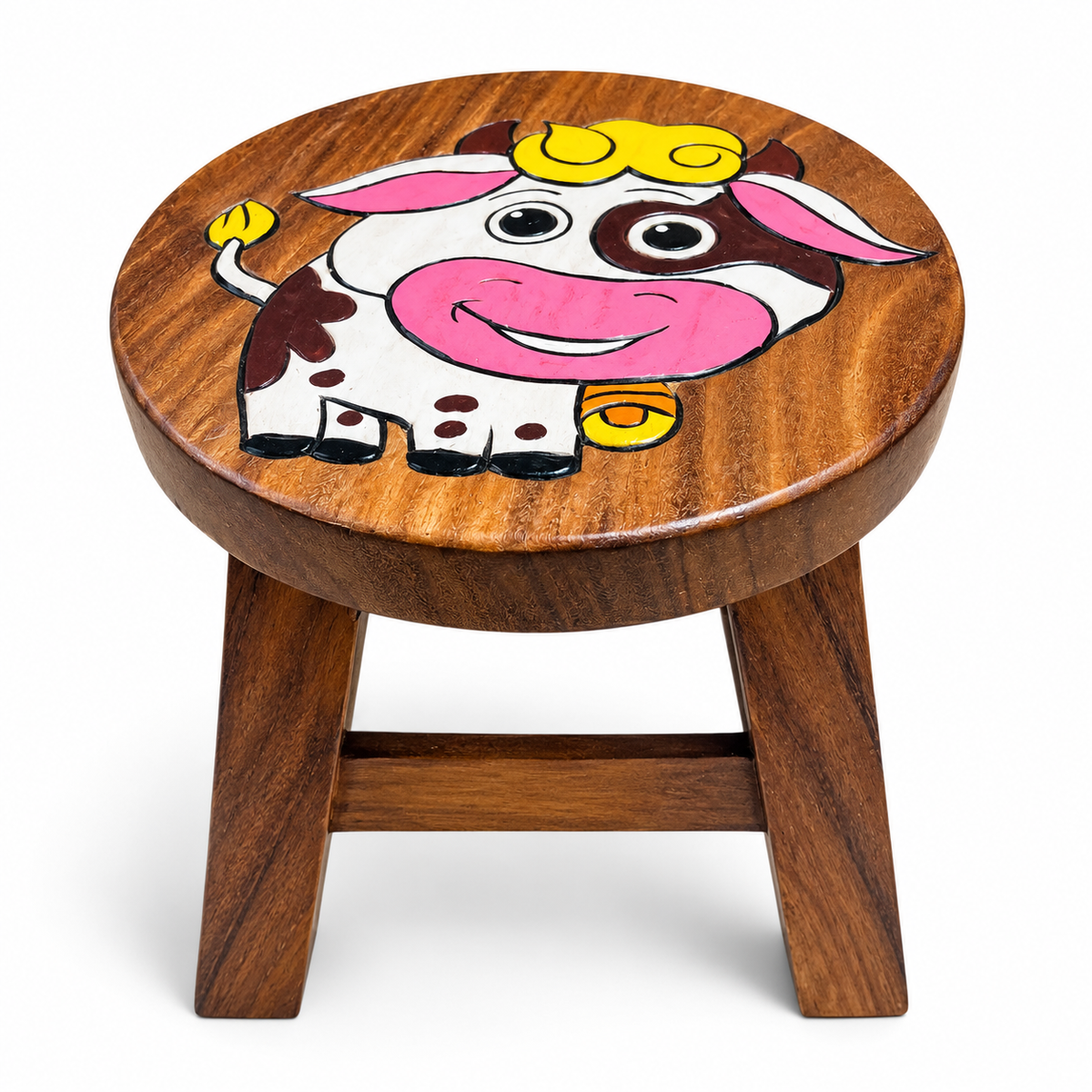 Hand-Painted Wooden Kids Stool – Engraved Animal Designs