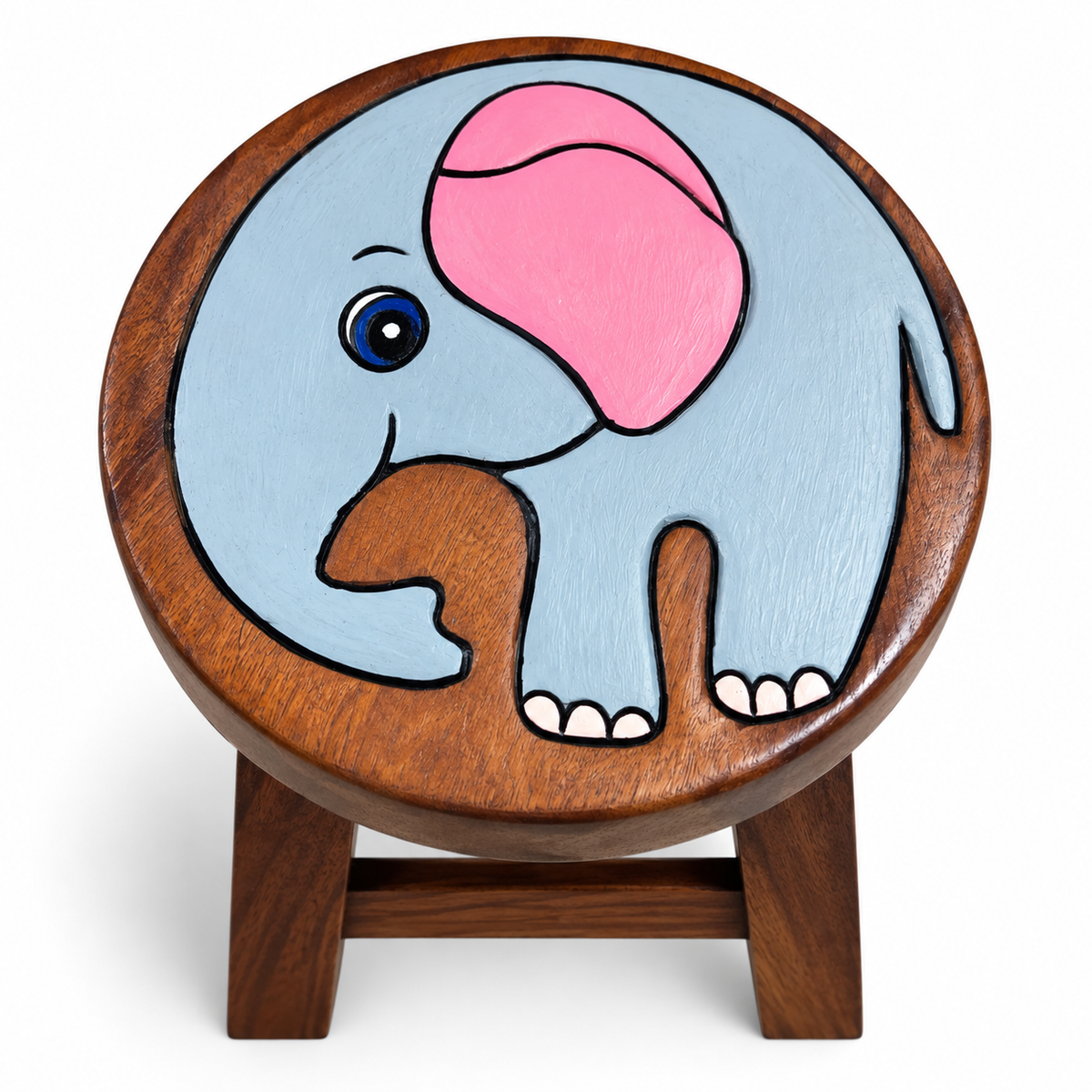 Hand-Painted Wooden Kids Stool – Engraved Animal Designs
