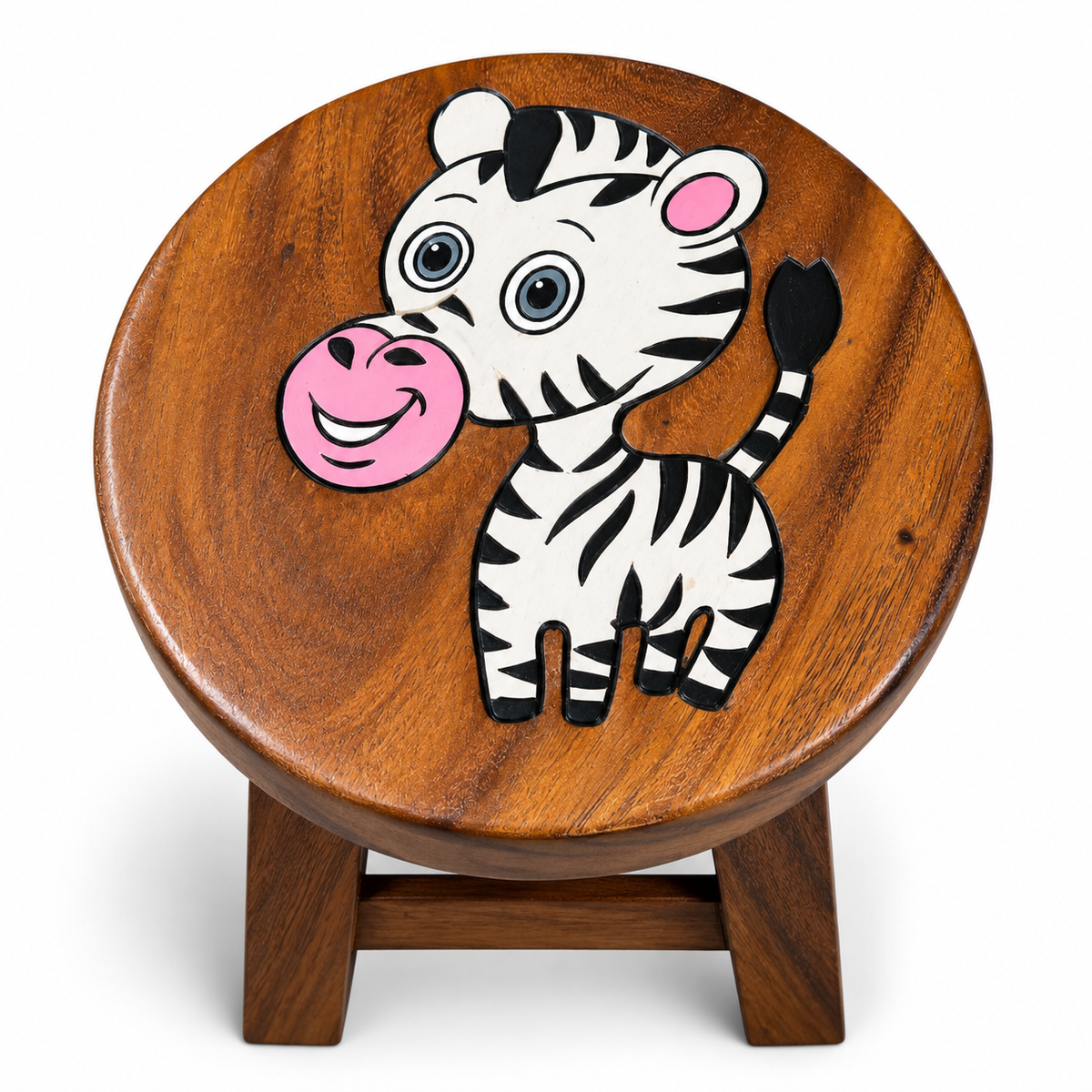 Hand-Painted Wooden Kids Stool – Engraved Animal Designs