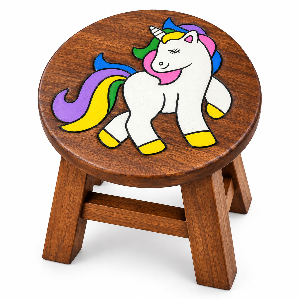 Hand-Painted Wooden Kids Stool – Engraved Animal Designs