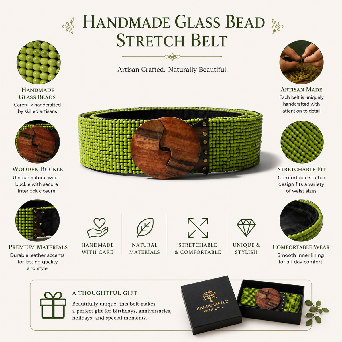 Beaded stretchable belt