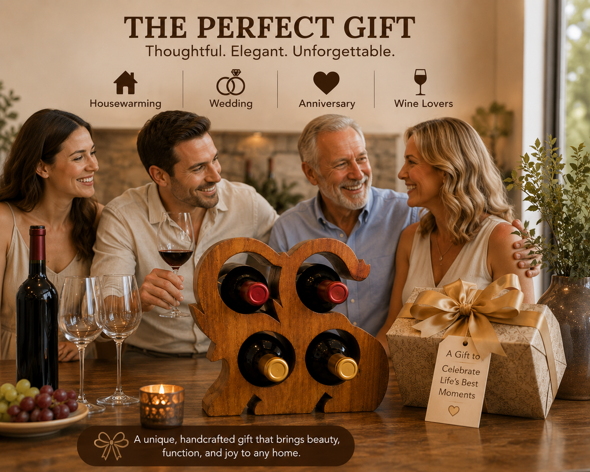 Elephant shaped - Acacia Wood 4 bottle Wine holder and bar display