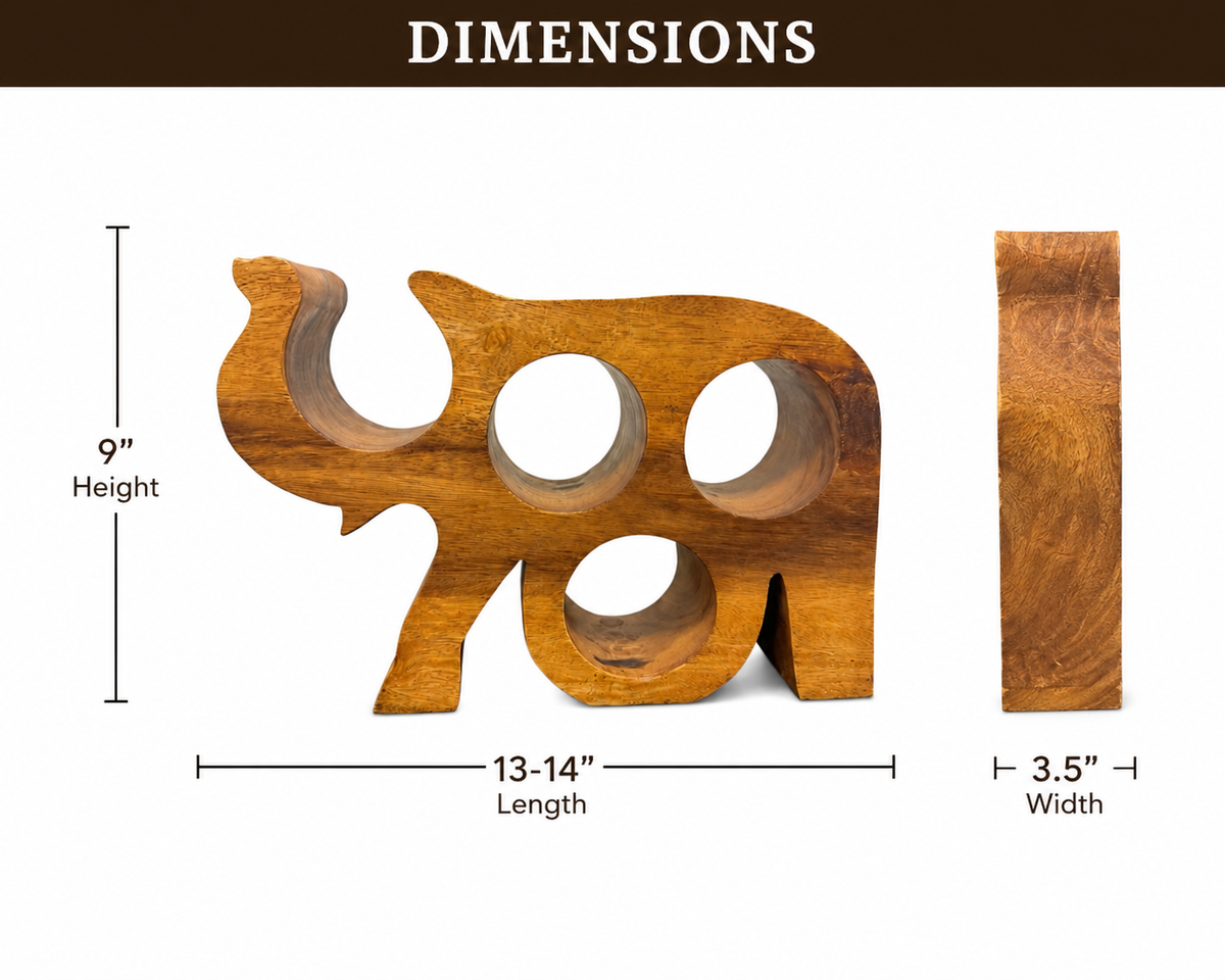 Elephant shaped - Acacia Wood 4 bottle Wine holder and bar display