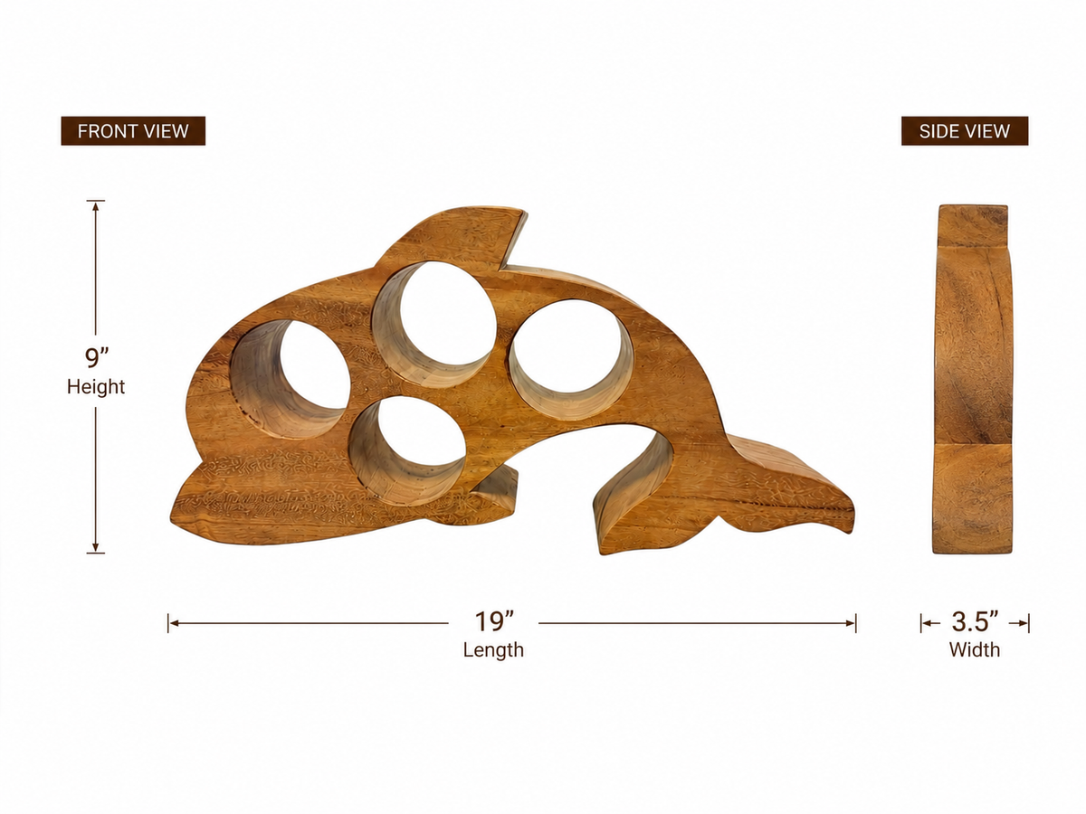Dolphin shaped - Acacia Wood 4 bottle Wine holder and bar display
