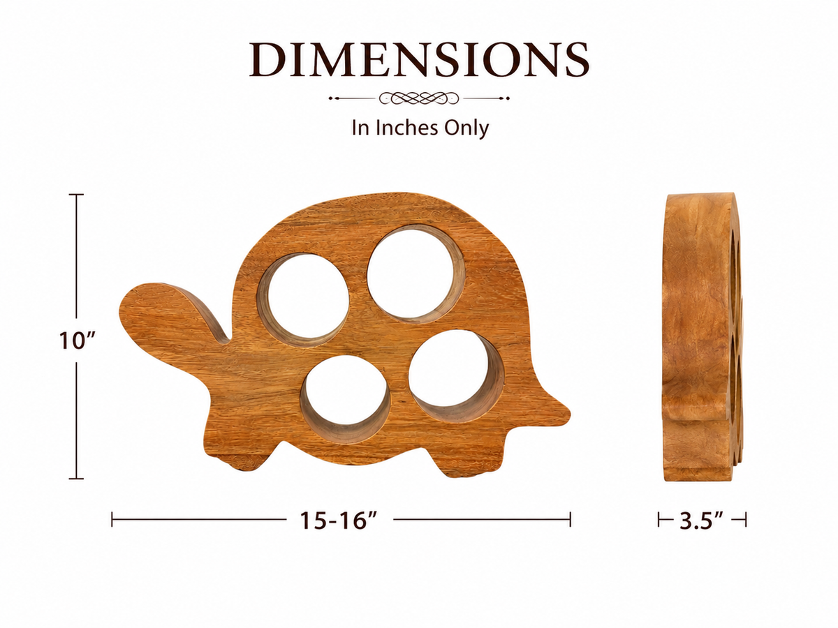 Turtle Shaped - Acacia Wood 4 bottle Wine holder and bar display