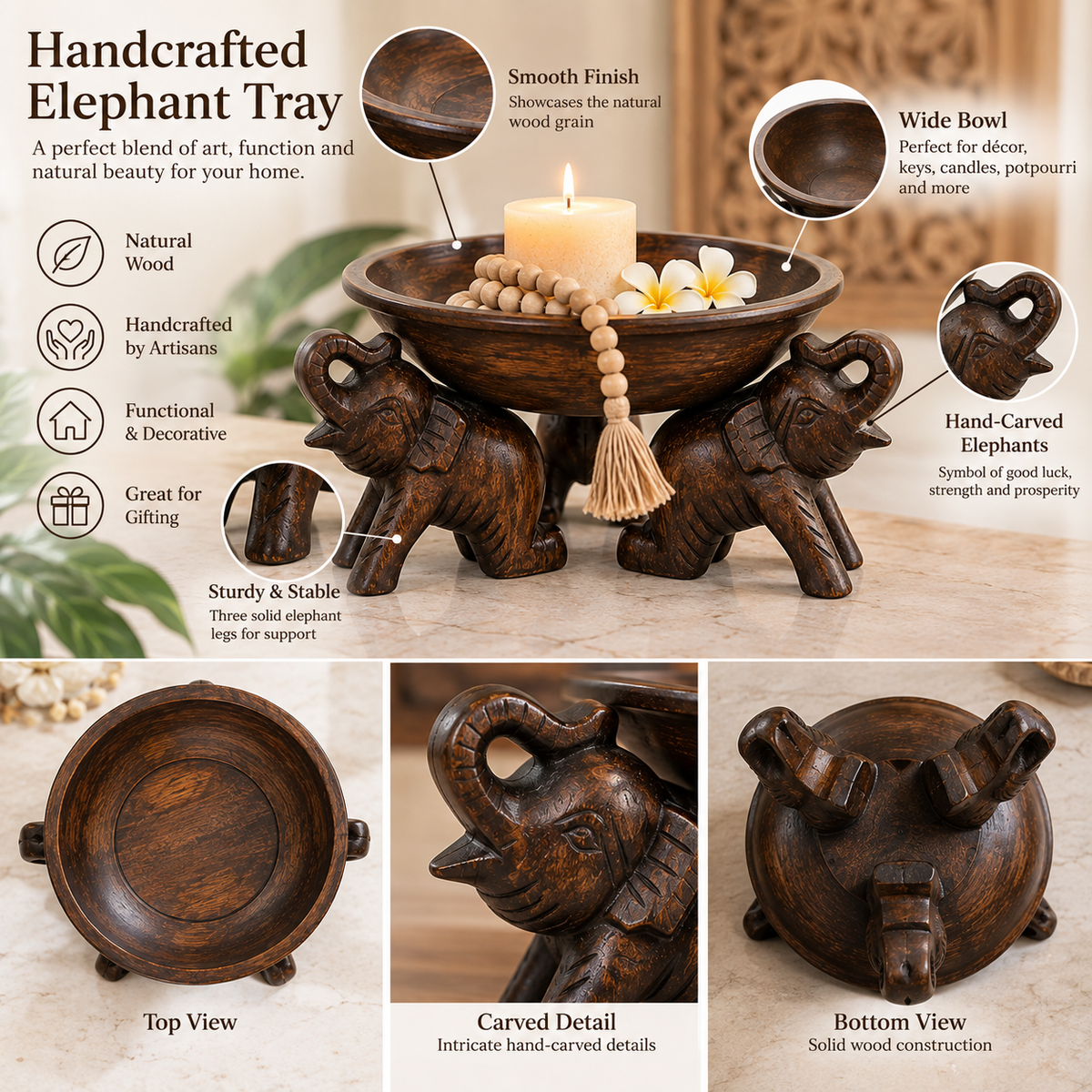Handcraved Elephant Tray