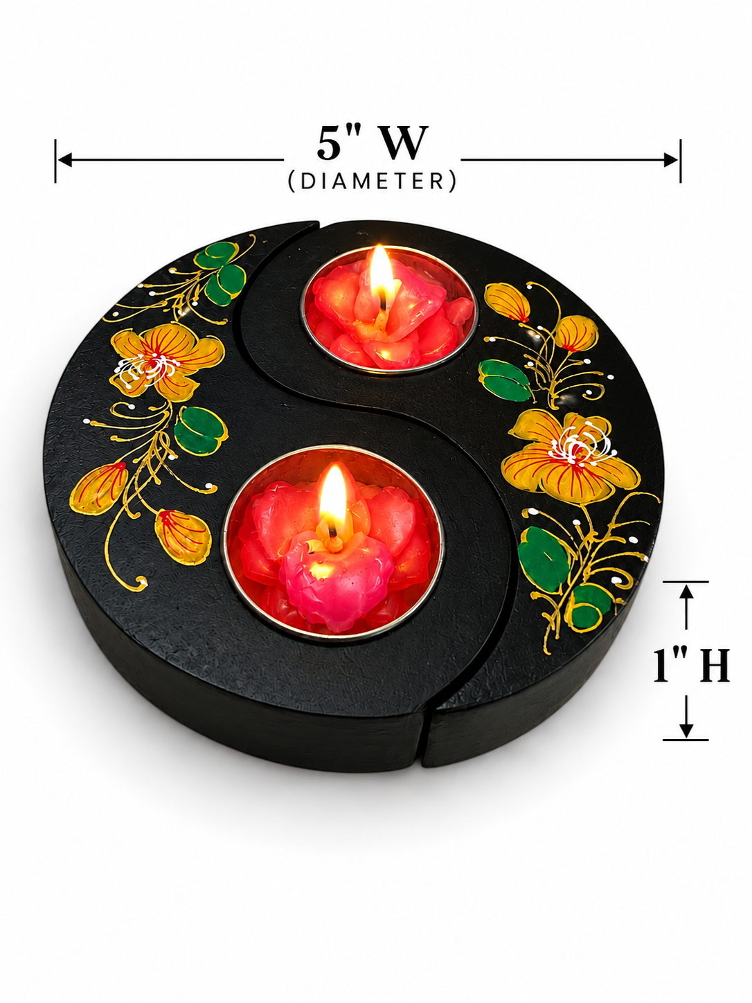 Hand-Painted Mango Wood Yin Yang Candle Holder Set – Set of 2