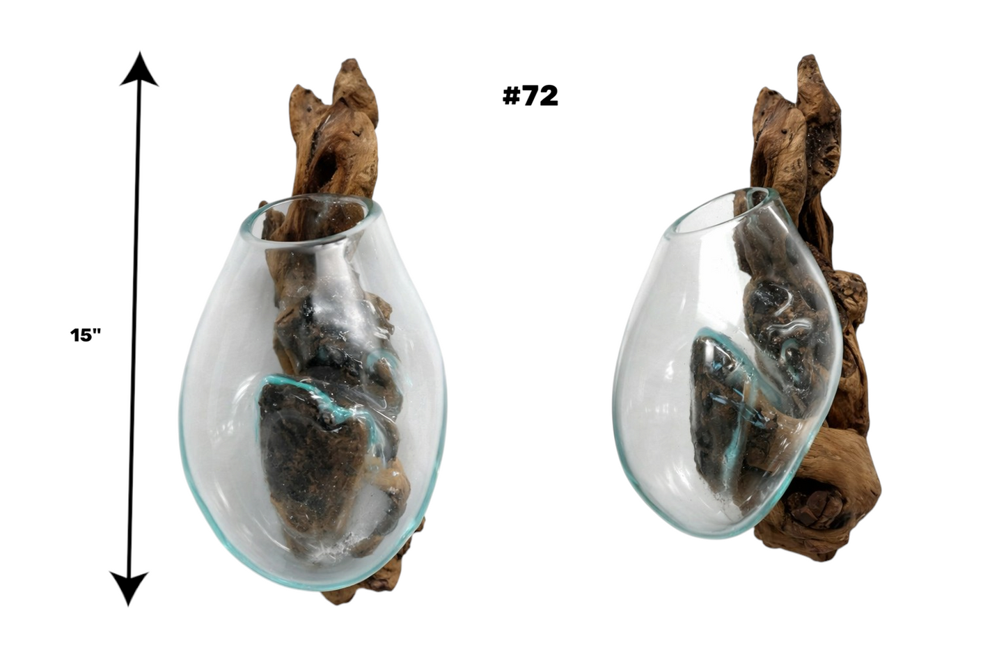 Two glass containers with natural wood elements on a white background