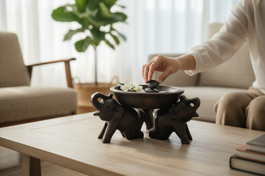 Carved 3 elephant Tray