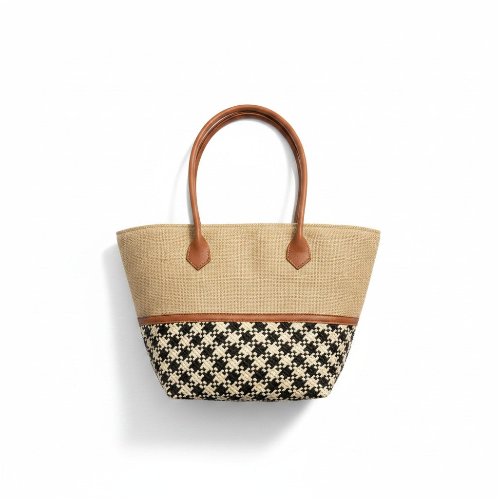 Tote bag with houndstooth pattern on a white background