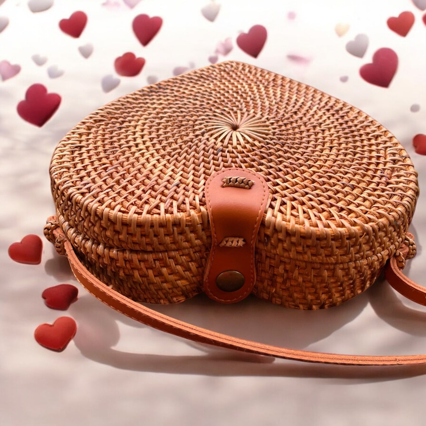 Boho Love: Handwoven Heart-Shaped Rattan Crossbody Bag