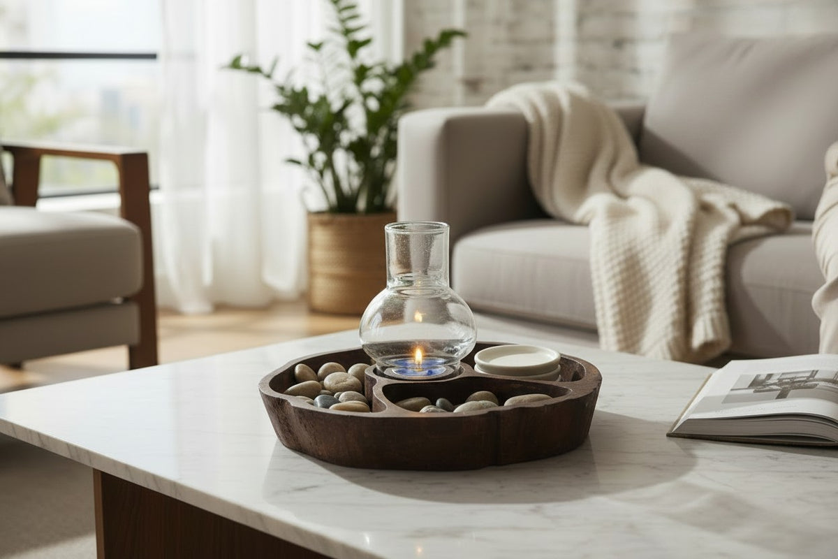 Teak wood tea light holder with Tray
