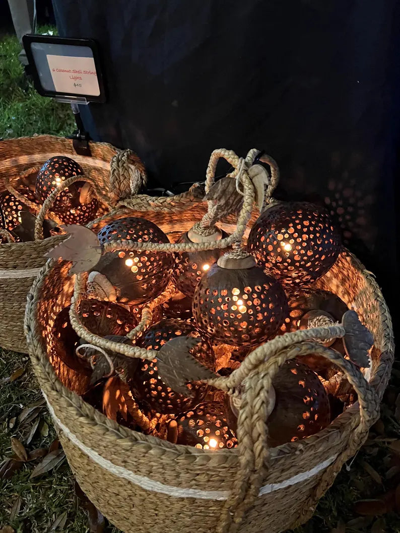 basket full of coco string lights
