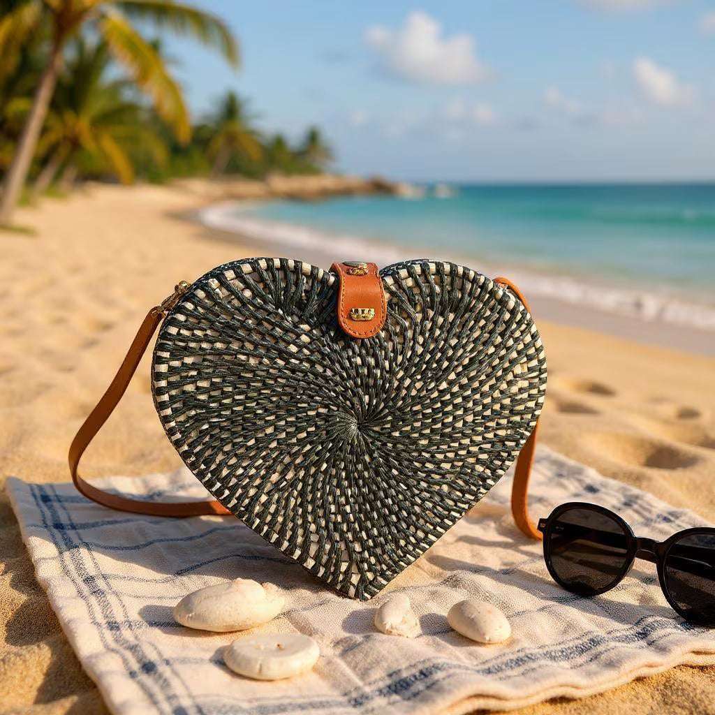 Stylish Heart-Shaped Rattan Crossbody Bag – Unique & Trendy Gift