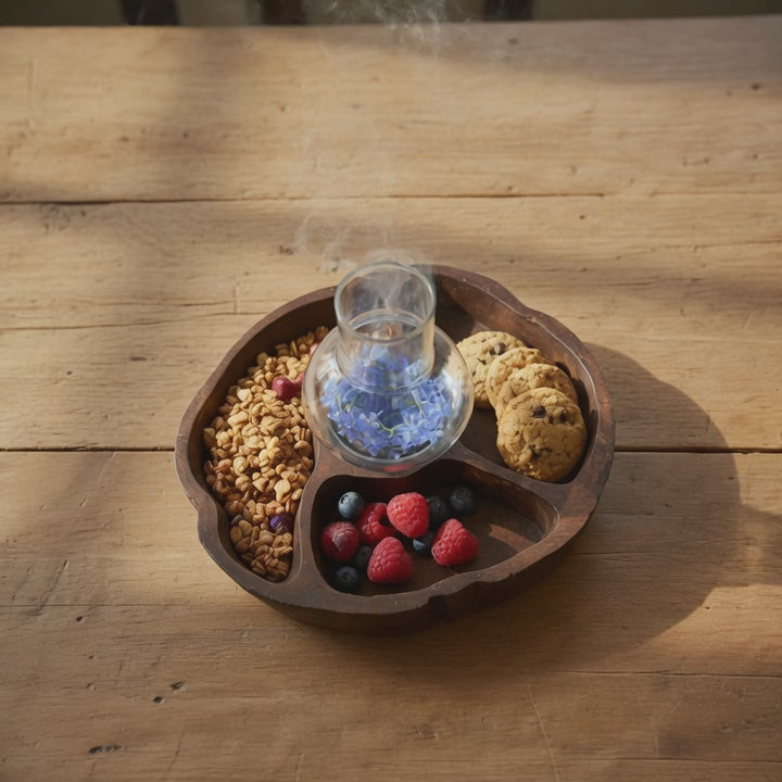 Teak wood tea light holder with Tray