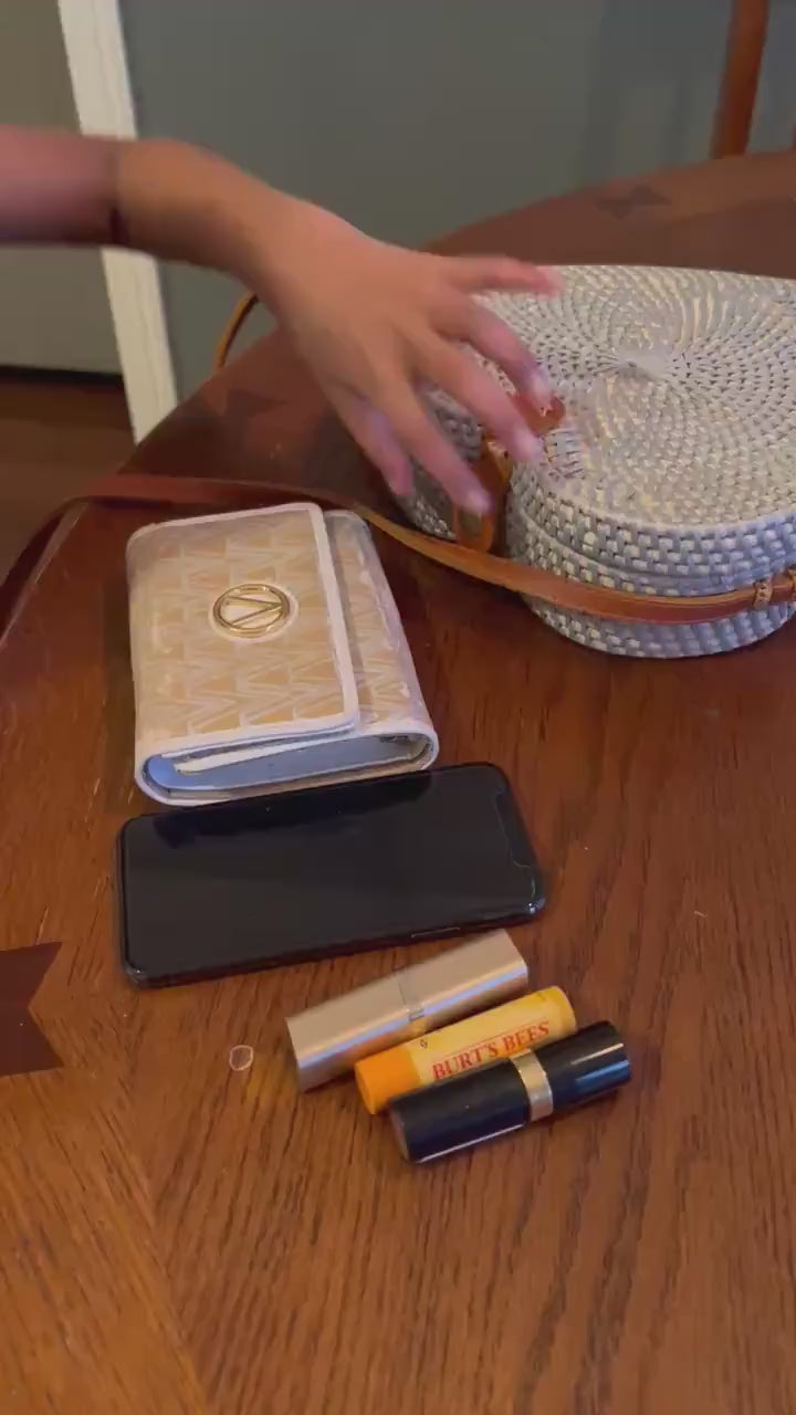 Handwoven heart-shaped rattan crossbody bag with leather strap – handmade boho purse