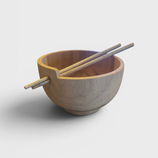 Teakwood noodle and soup bowl with wooden chopsticks